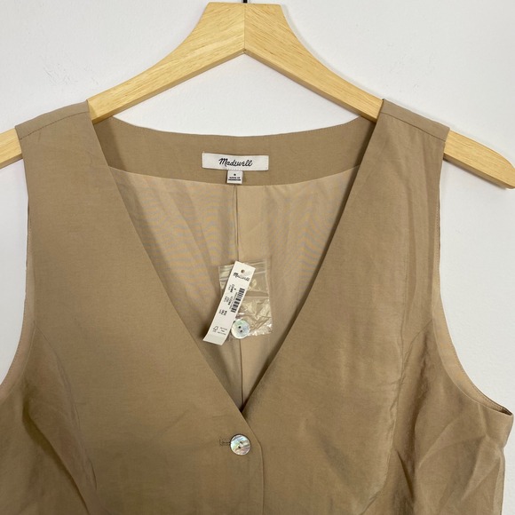 Madewell Women's Vest Top Size 8 Tan Brown Sleeveless Button Front Career - Picture 2 of 6